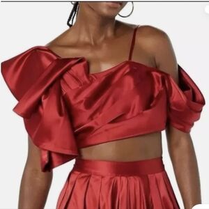 Making The Cut Jeanette Crop Top Womens Large Satin Red Holiday Balletcore NEW M